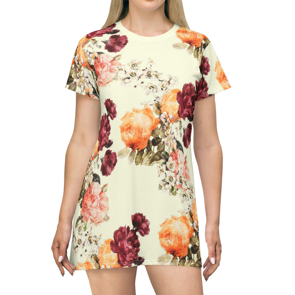 FLORAL GARDENIA CREAM - T-Shirt Dress