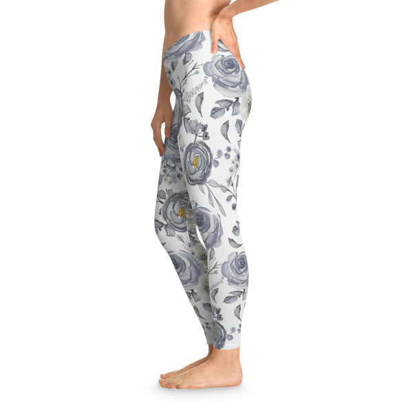 FLORAL GRAY PEONIES - Stretchy Leggings