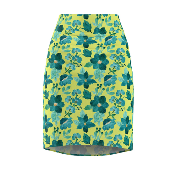 FLORAL LIME TEAL - Pencil Skirt