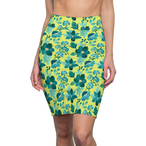 FLORAL LIME TEAL - Pencil Skirt