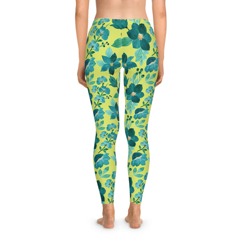 FLORAL LIME TEAL - Stretchy Leggings