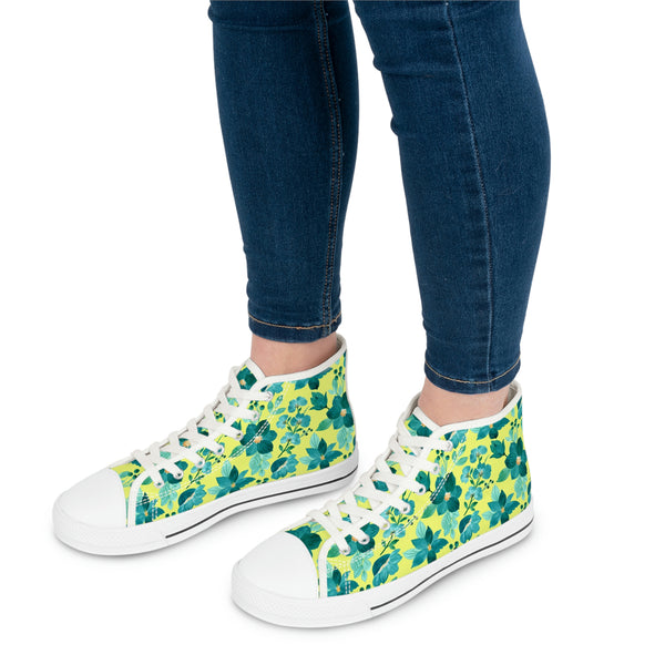 FLORAL LIME TEAL - Women's High Top Sneakers