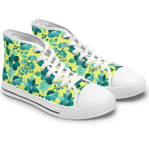 FLORAL LIME TEAL - Women's High Top Sneakers