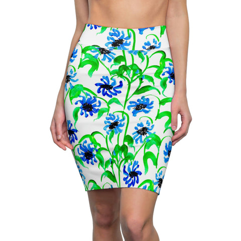 FLORAL NAIF BLUE - Pencil Skirt