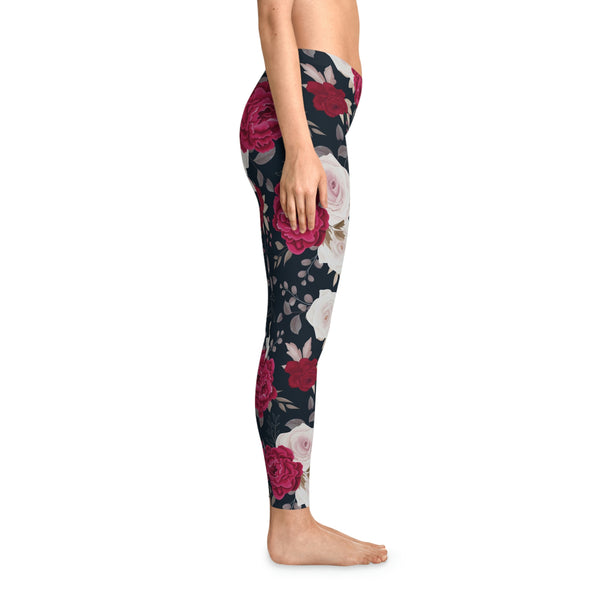FLORAL RED CREAM ROSES - Stretchy Leggings