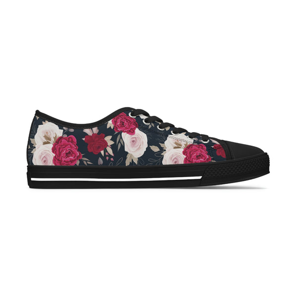 FLORAL RED CREAM ROSES - Women's Low Top Sneakers Black Sole