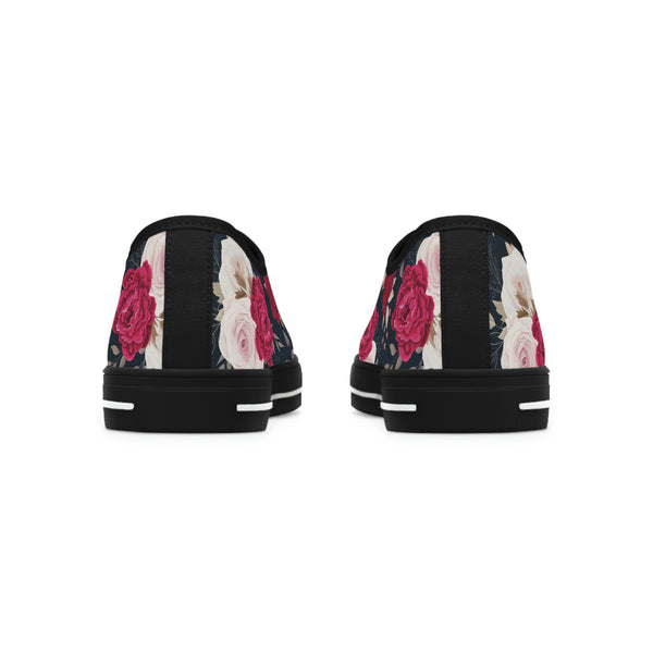 FLORAL RED CREAM ROSES - Women's Low Top Sneakers Black Sole
