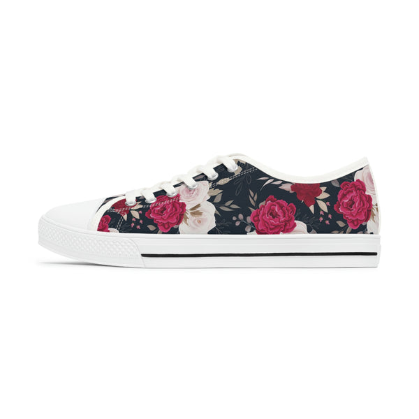 FLORAL RED CREAM ROSES - Women's Low Top Sneakers White Sole