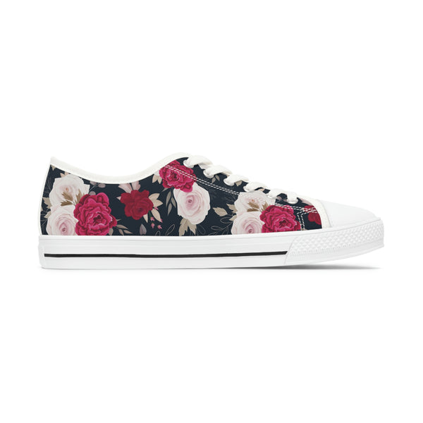 FLORAL RED CREAM ROSES - Women's Low Top Sneakers White Sole
