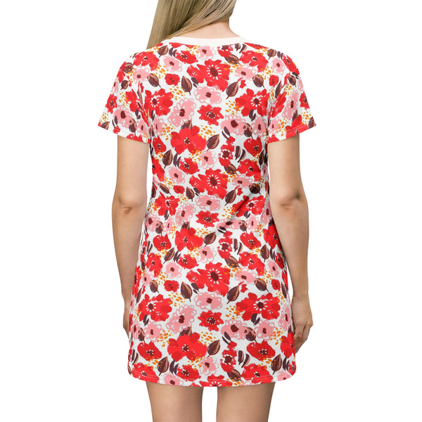 FLORAL RED FIELD - T-Shirt Dress