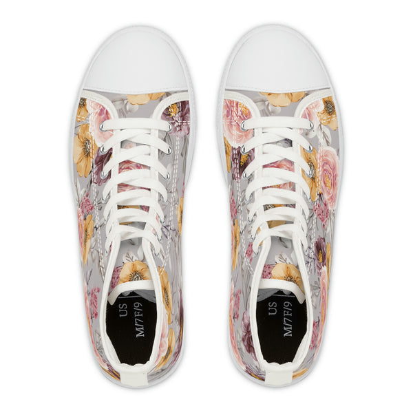 FLORAL VINTAGE SILVER - Women's High Top Sneakers White Sole