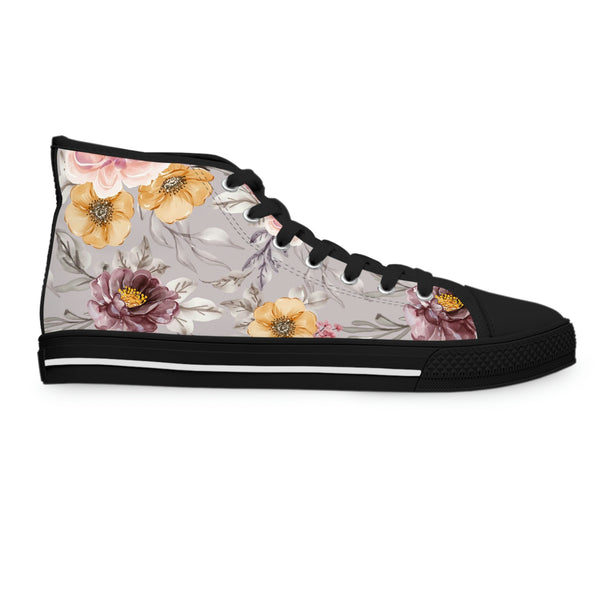 FLORAL VINTAGE SILVER - Women's High Top Sneakers Black Sole