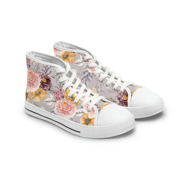 FLORAL VINTAGE SILVER - Women's High Top Sneakers White Sole