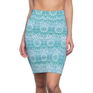 MANDALA BLUE & WHITE - Pencil Skirt