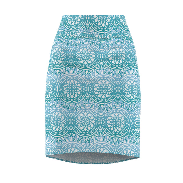 MANDALA BLUE & WHITE - Pencil Skirt