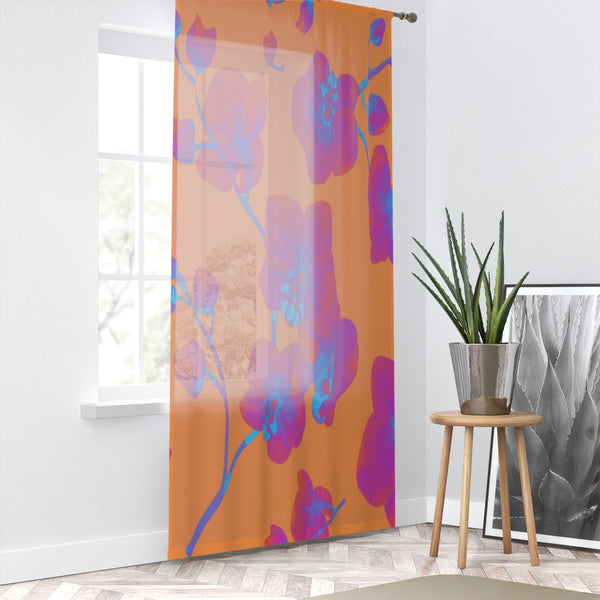 PINK & ORANGE ORCHIDS - SHEER Window Curtain