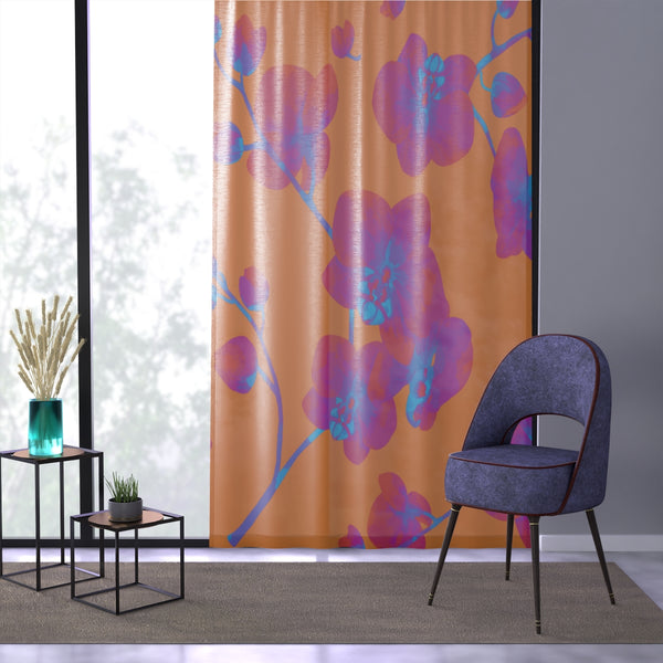 PINK & ORANGE ORCHIDS - SHEER Window Curtain