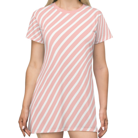 BB STRIPED - PINK & WHITE - T-Shirt Dress FRONT