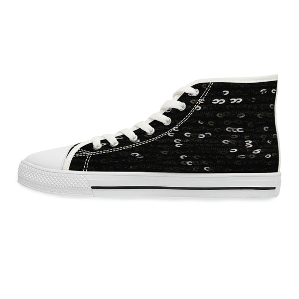 BLACK SEQUIN PRINT - Women's High Top Sneakers White Sole