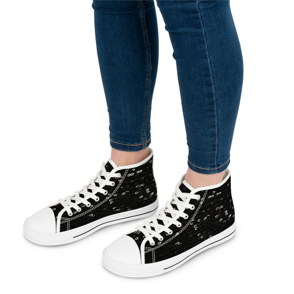 BLACK SEQUIN PRINT - Women's High Top Sneakers White Sole