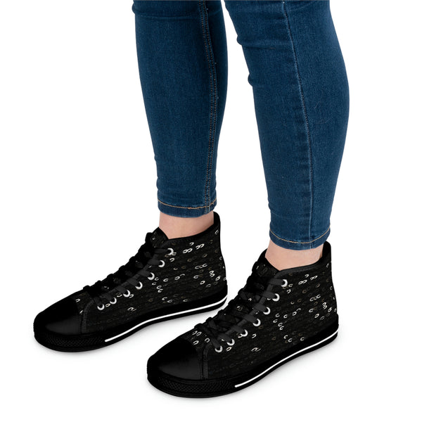 BLACK SEQUIN PRINT - Women's High Top Sneakers Black Sole