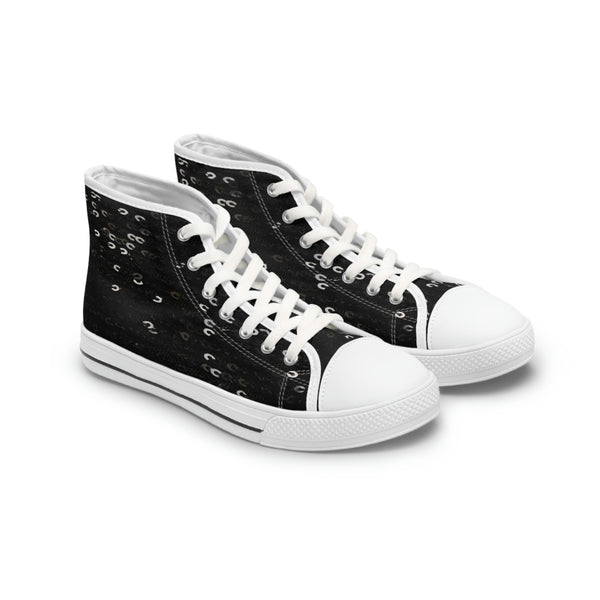 BLACK SEQUIN PRINT - Women's High Top Sneakers White Sole