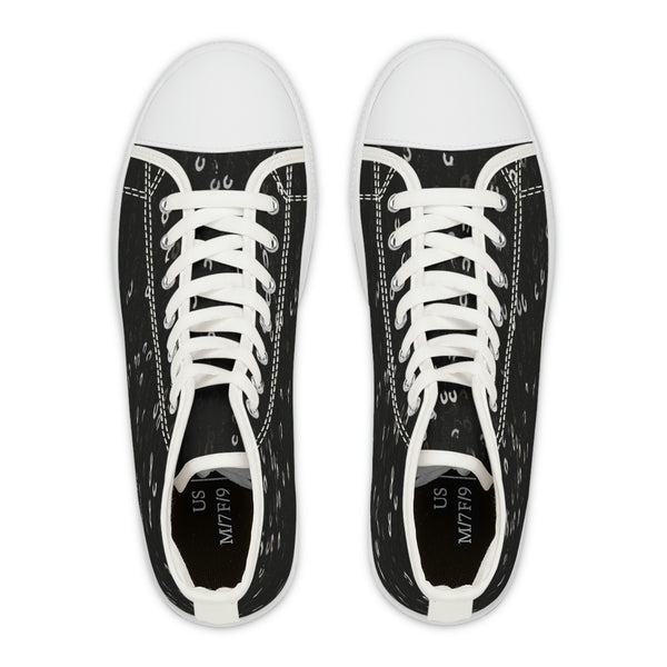 BLACK SEQUIN PRINT - Women's High Top Sneakers White Sole