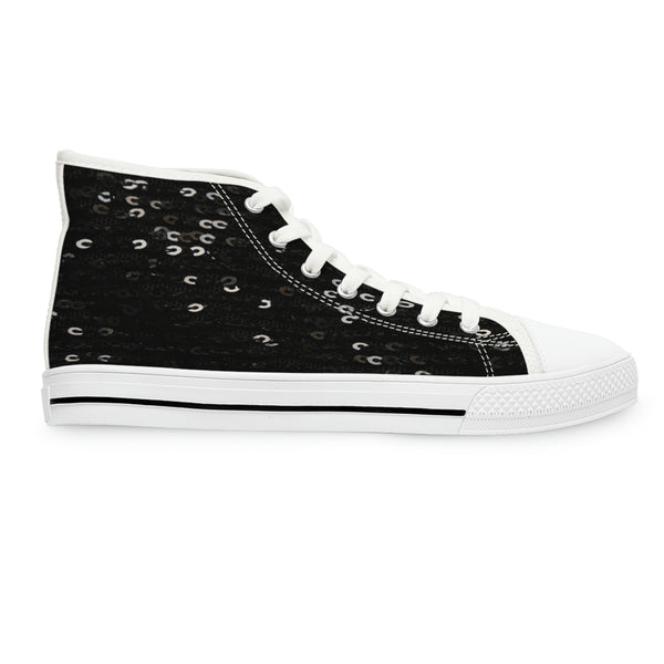 BLACK SEQUIN PRINT - Women's High Top Sneakers White Sole