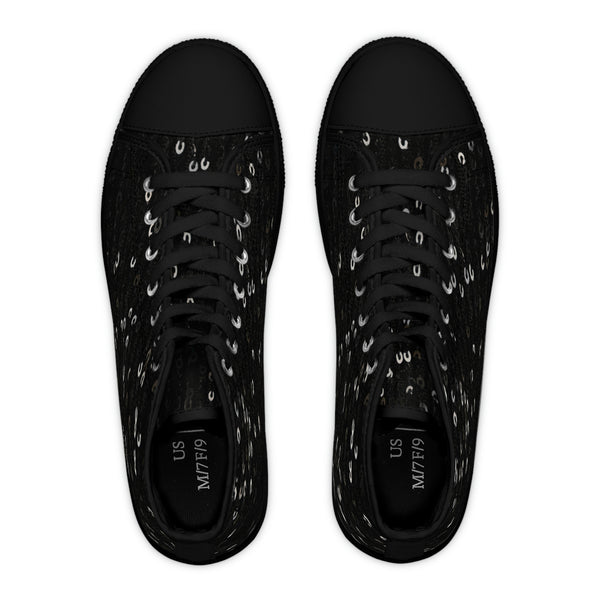 BLACK SEQUIN PRINT - Women's High Top Sneakers Black Sole