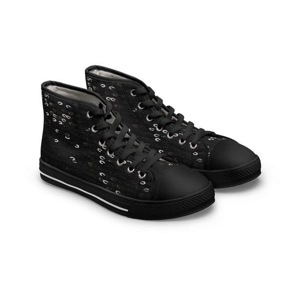 BLACK SEQUIN PRINT - Women's High Top Sneakers Black Sole