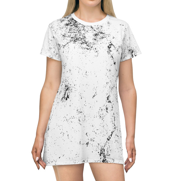 BLACK SPLASH & WHITE - T-Shirt Dress FRONT