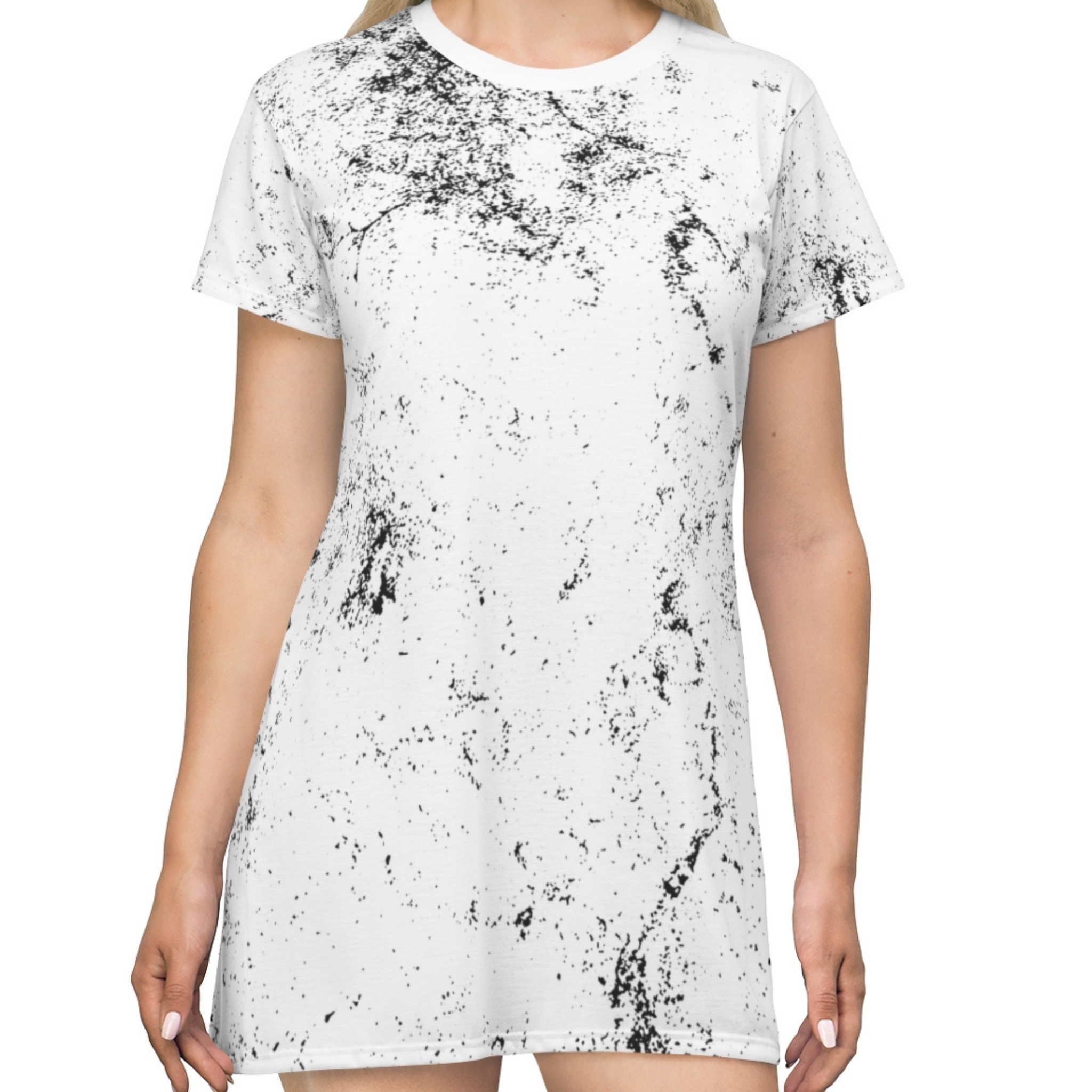 BLACK SPLASH & WHITE - T-Shirt Dress FRONT