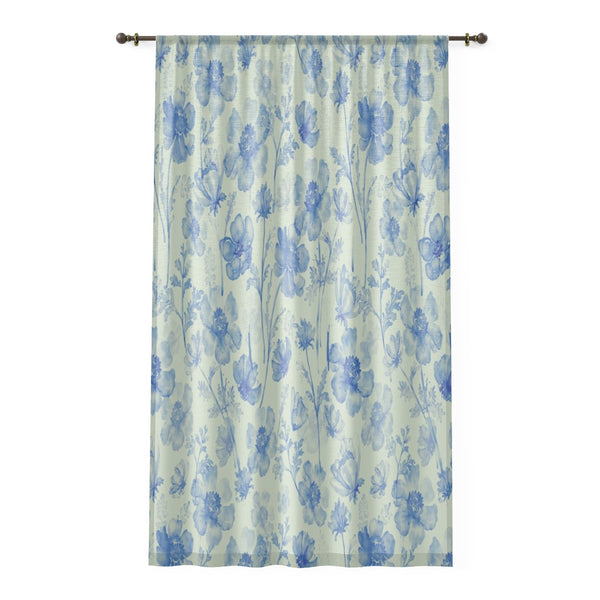 BLUE ANEMONE FLOWERS - SHEER Window Curtain