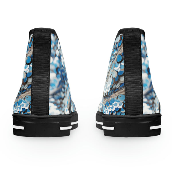 BLUE WAVE SEQUIN PRINT - Women's High Top Sneakers Black Sole