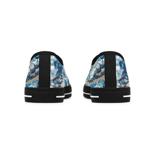 BLUE WAVE SEQUIN PRINT - Women's Low Top Sneakers Black Sole