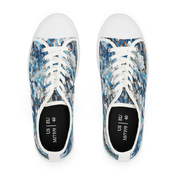 BLUE WAVE SEQUIN PRINT - Women's Low Top Sneakers White Sole
