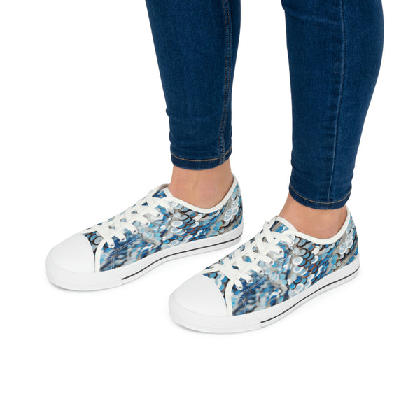 BLUE WAVE SEQUIN PRINT - Women's Low Top Sneakers White Sole