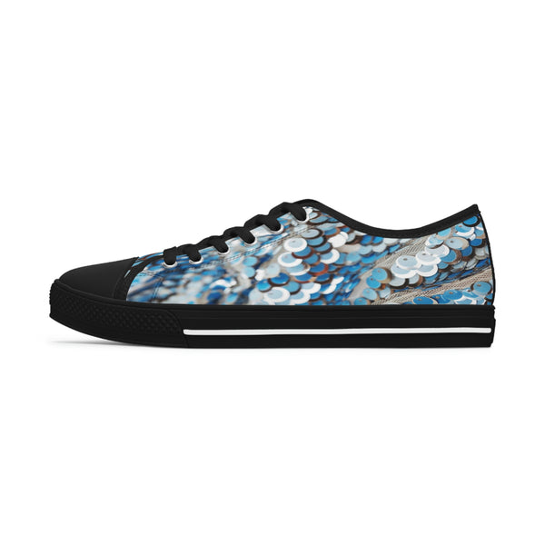 BLUE WAVE SEQUIN PRINT - Women's Low Top Sneakers Black Sole
