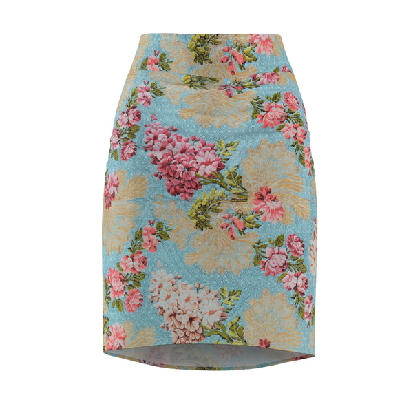 CHINTZY FLOWERS & PALE BLUE - Pencil Skirt