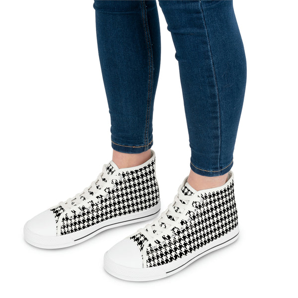 CLASSIC HOUNDSTOOTH - Women's High Top Sneakers White Sole