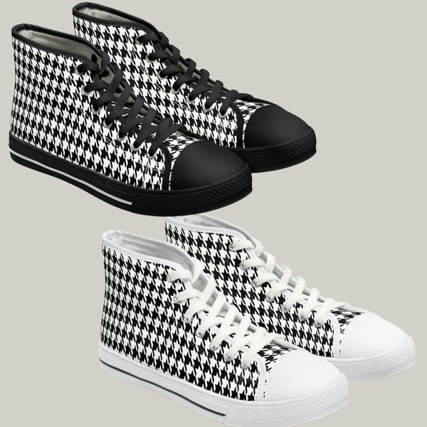 CLASSIC HOUNDSTOOTH - Women's High Top Sneakers Black and White sole