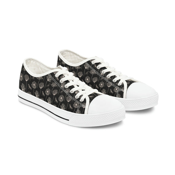 CREAM CUPS & BLACK - Women's Low Top Sneakers White Sole