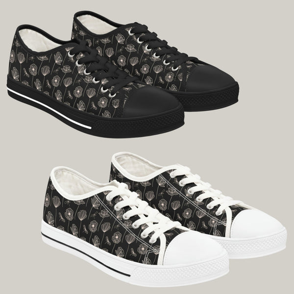 CREAM CUPS & BLACK - Women's Low Top Sneakers Black and White Sole