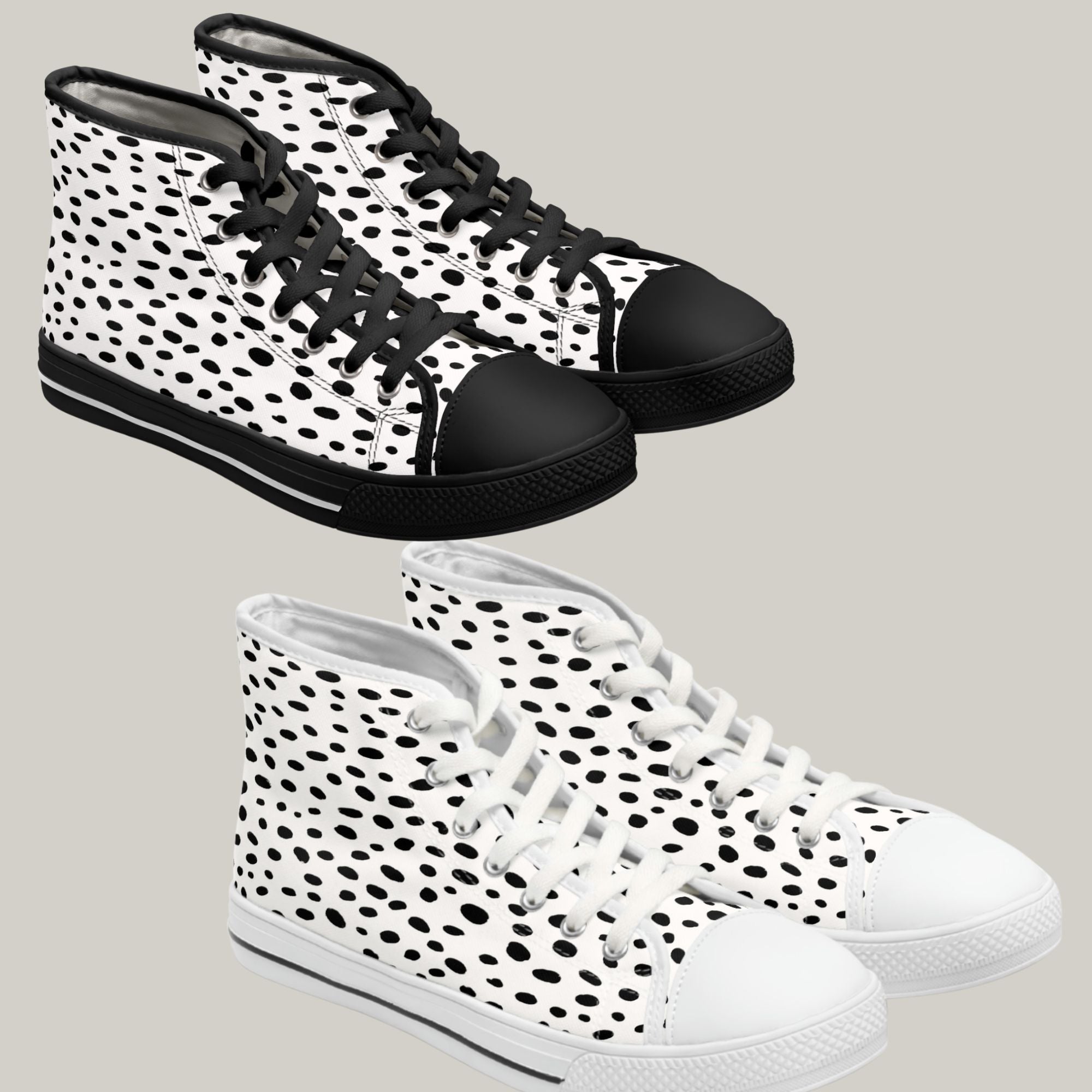 DALMATIAN & WHITE - Women's High Top Sneakers Black and White soles