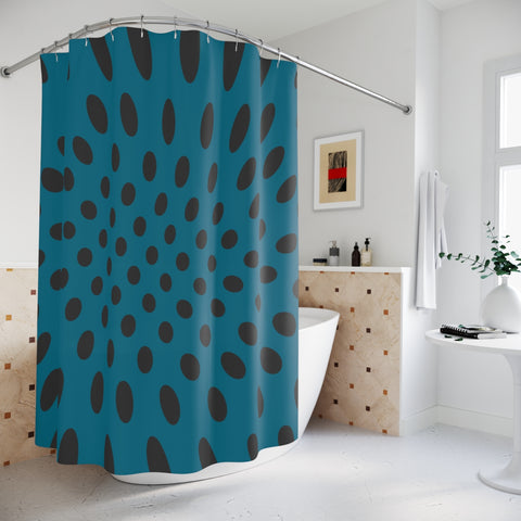 DARK BLUE WARP DOTS - SHOWER CURTAIN