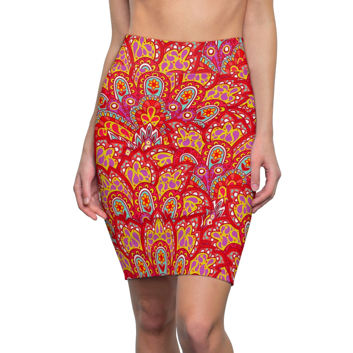 ELECTRIC RED PRINT - Pencil Skirt