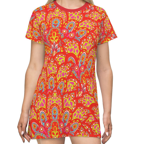 ELECTRIC RED PRINT - T-Shirt Dress