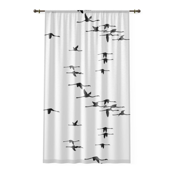 FLAMINGOS IN FLIGHT BLACK & WHITE - SHEER Window Curtain