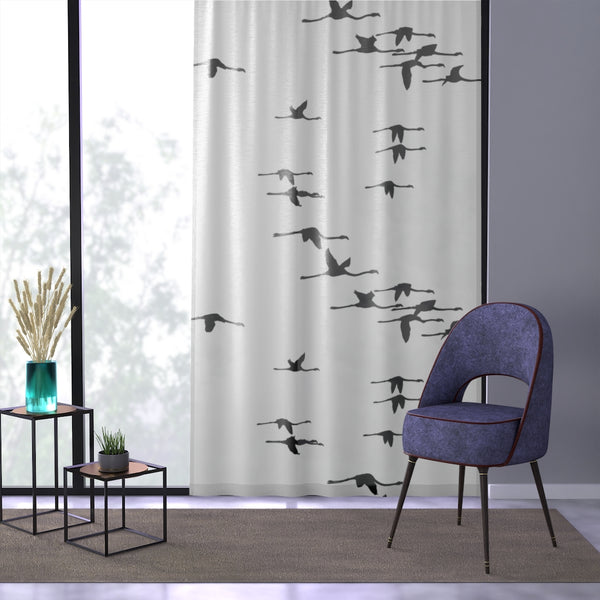 FLAMINGOS IN FLIGHT BLACK & WHITE - SHEER Window Curtain