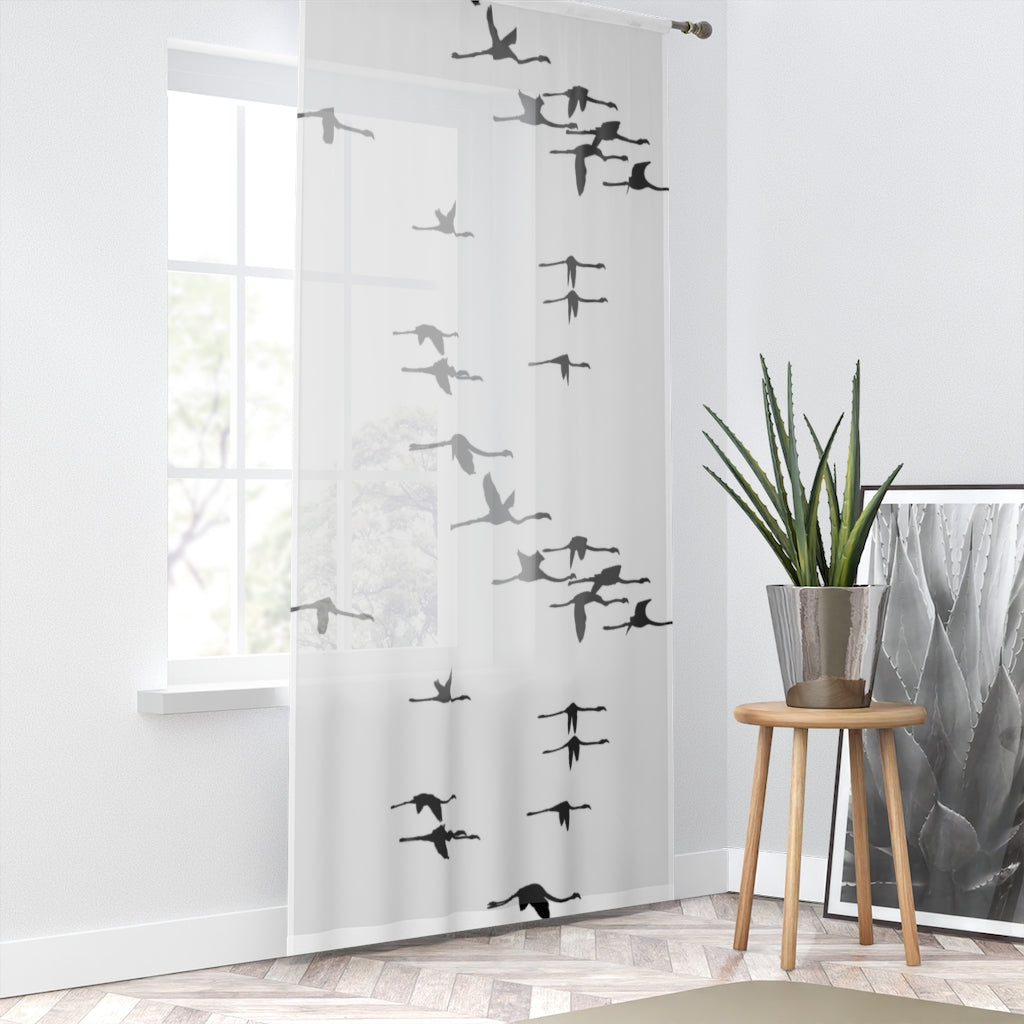 FLAMINGOS IN FLIGHT BLACK & WHITE - SHEER Window Curtain